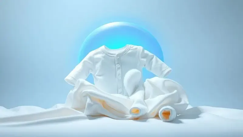 Ilustração conceitual digital de cuidados têxteis hipoalergênicos para pele sensível e roupas de bebê