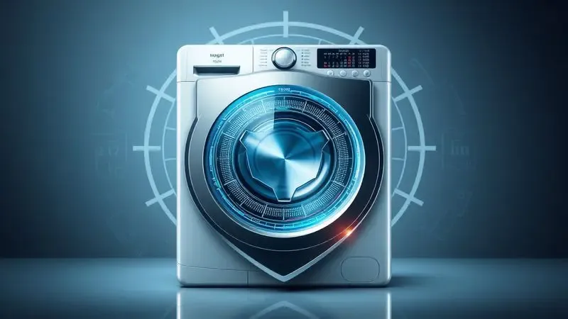 Ilustração conceitual de proteção e durabilidade de longo prazo para máquinas de lavar e secar.