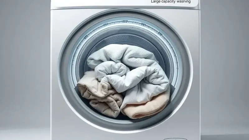 Conceito ilustrativo de tambor grande de máquina de lavar com capacidade para itens volumosos como edredons