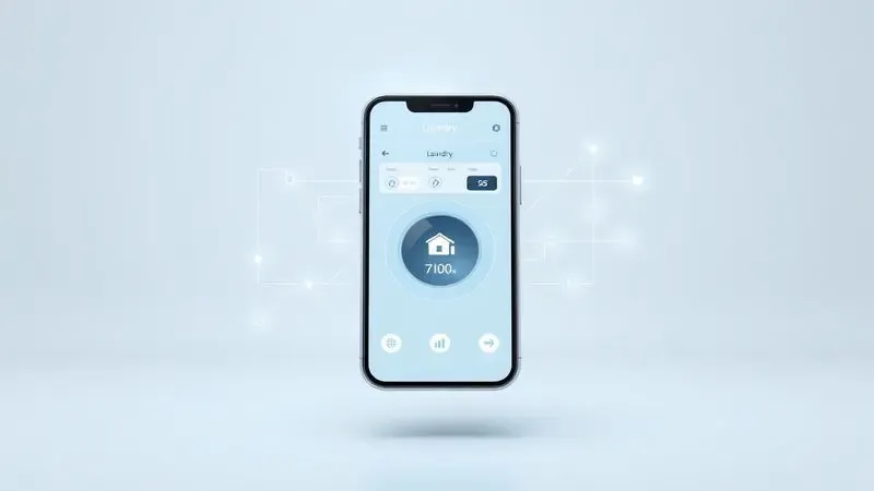 Ilustração digital de controle remoto via smartphone para lavanderia inteligente e conectada