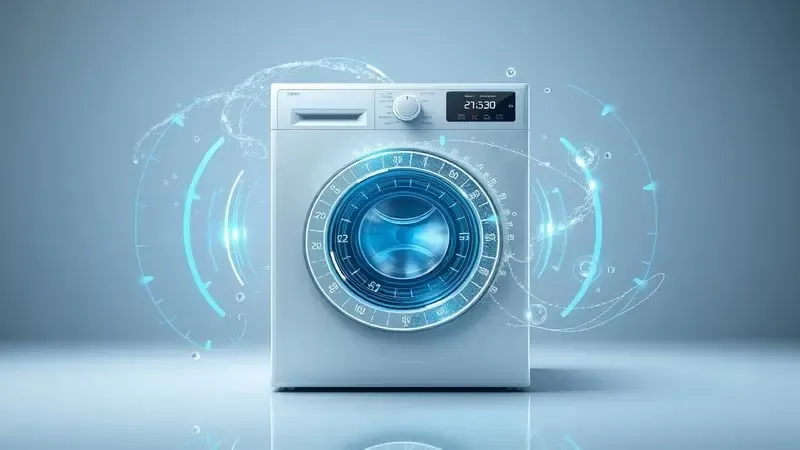 Ilustração 3D de ciclos rápidos de lavagem e secagem com visualização de eficiência energética