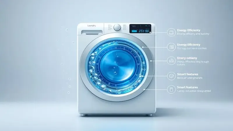 Ilustração conceitual de tecnologia avançada de lavagem com bolhas e eficiência energética.