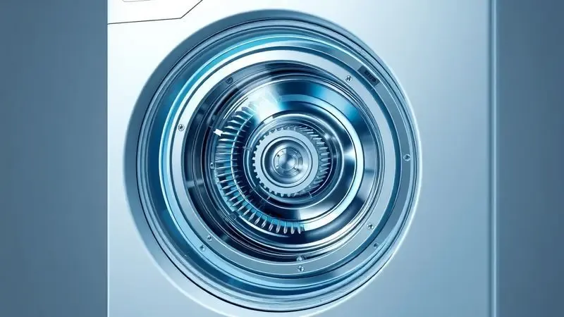 Diagrama em corte de motor de máquina de lavar mostrando engrenagens internas e componentes em movimento