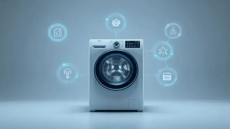 Representação visual conceitual dos cinco principais diferenciais tecnológicos de máquinas de lavar