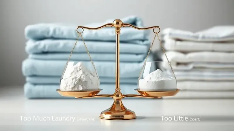 Escala conceitual mostrando a quantidade ideal de sabão em pó para lavar roupas