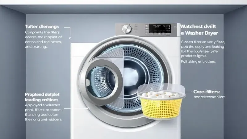 Ilustração conceitual de manutenção e durabilidade de máquina lava e seca