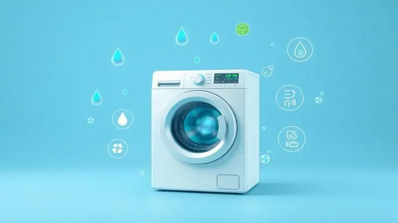 Representação conceitual de eficiência energética e economia de água em lava e seca com símbolos visuais