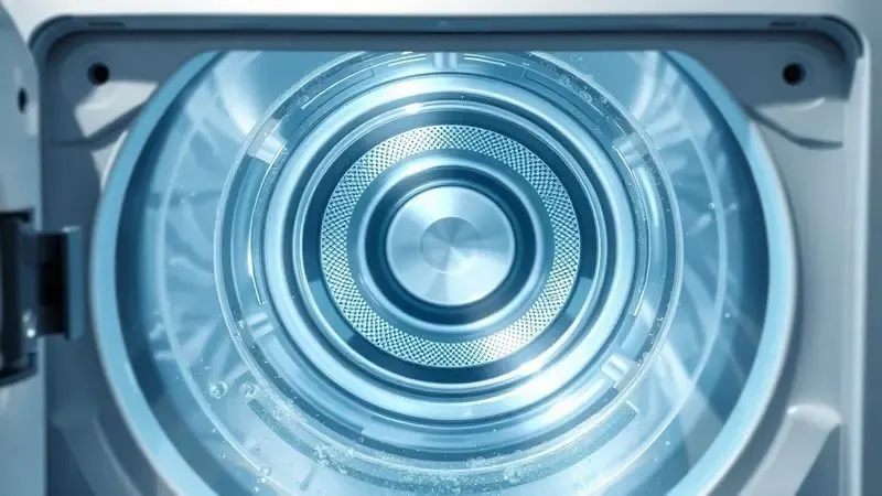 Ilustração conceitual de máquina de lavar limpa e bem mantida, destacando a importância da higiene regular.