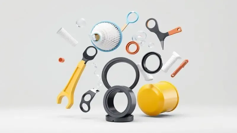 Ferramentas e componentes de manutenção para máquina lava e seca em disposição organizada