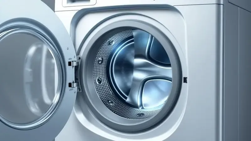 Ilustração conceitual do mecanismo de travamento interno de uma máquina de lavar, mostrando solenoide e sensor de segurança.