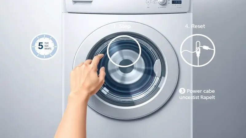 Ilustração passo a passo mostrando procedimentos seguros para destravar porta de lava e seca.