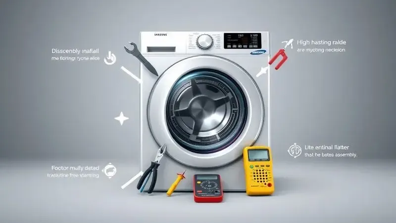 Ilustração conceitual do processo de troca da trava da porta com ferramentas e etapas de desmontagem.