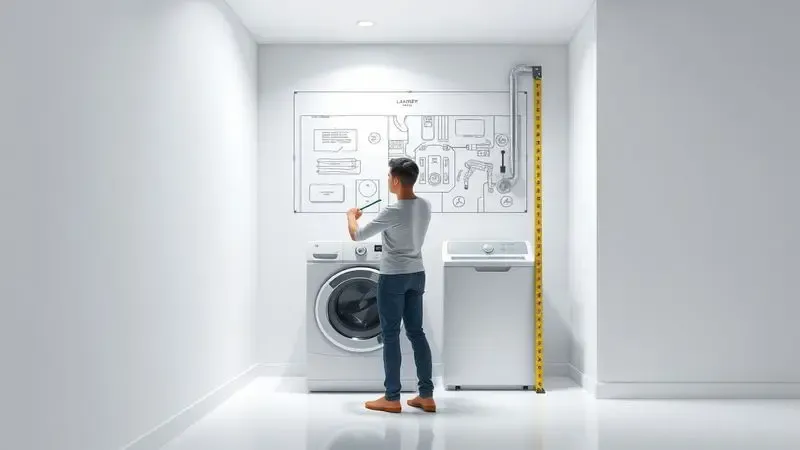 Planejamento e medição do espaço para instalação de eletrodomésticos de lavanderia