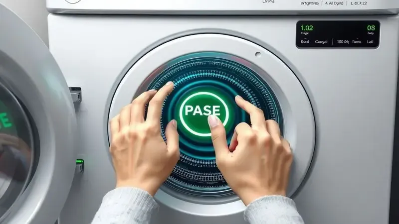 Procedimento seguro para abrir porta de lava e seca em visualização conceitual 3D.