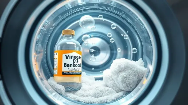 Ilustração da reação química entre vinagre e bicarbonato no tambor da máquina durante processo de limpeza