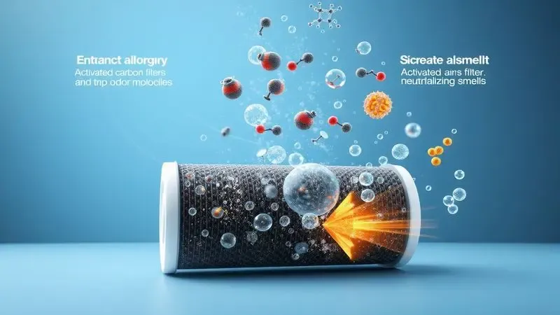 Visualização conceitual da remoção avançada de alérgenos e odores com filtros de purificação de ar