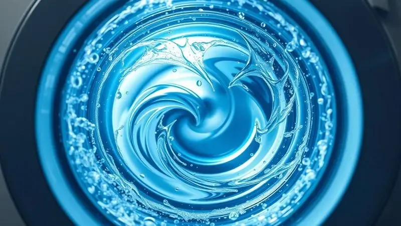 Ilustração artística da tecnologia de jatos de água potentes dentro de um tambor de lavadora