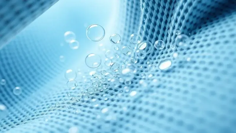 Conceito visual de tecnologias de limpeza profunda com bolhas penetrando fibras têxteis