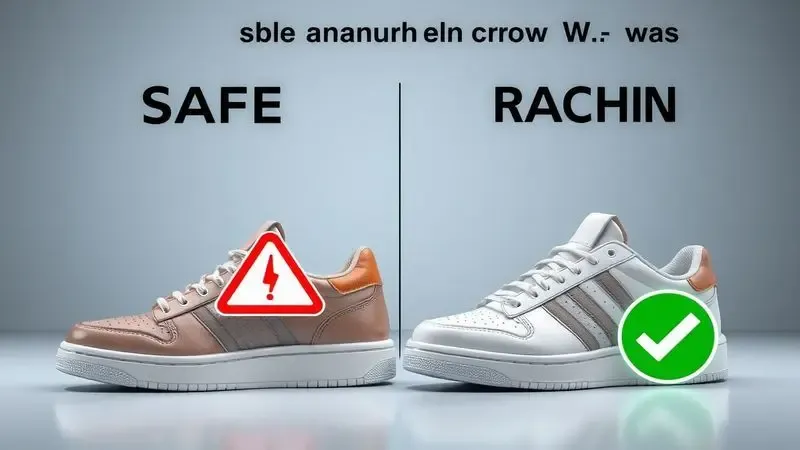 Comparação ilustrativa entre tênis que não podem ser lavados na máquina e tênis adequados para lavagem